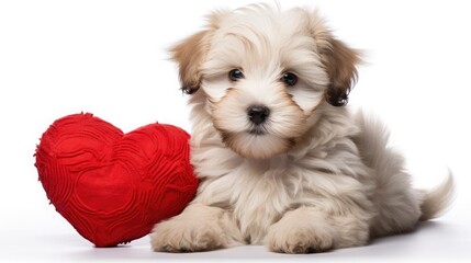 Adorable Puppy With Red Heart, Cute Canine Companion Love