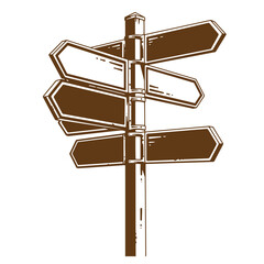 Obraz premium Brown directional signpost with multiple blank arrows on white background graphic design element