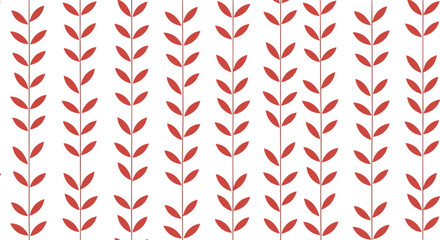 Fototapeta premium Minimalist and modern seamless pattern of vertical red vines with leaves arranged in neat rows on a clean white background for design.