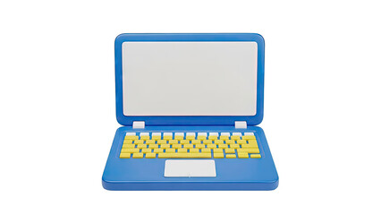 Blue and yellow toy laptop with blank screen
