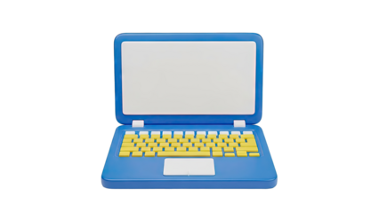 Blue and yellow toy laptop with blank screen