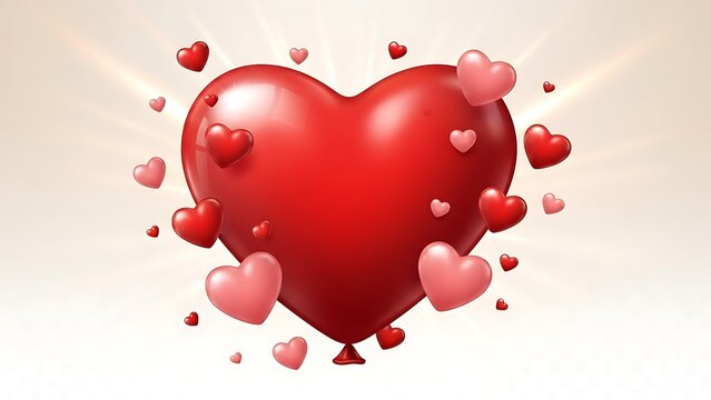 red heart balloon with smaller floating hearts around - Powered by Adobe