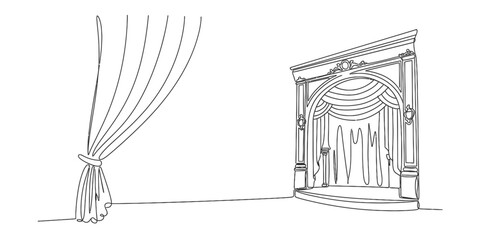 Stage Curtains Sketch Illustration, Theater Design And Performance Arts