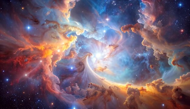 Vibrant Nebula With Swirling Cosmic Gas Clouds And Distant Stars In Deep Space
