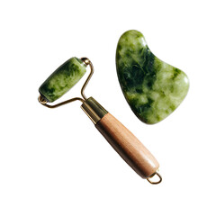 close up of sample of natural stone from geological collection - tumbled jadeite mineral isolated on transparent background
