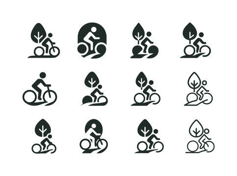 Urban Regeneration Icons. Landscape architecture for urban regeneration. Icon set. Set Logo of Landscape architecture for urban regeneration: bike lane symbol.
