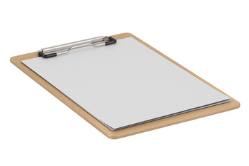 Blank clipboard on white background. Isolated 3D illustration