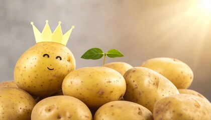 王冠をかぶった笑顔のじゃがいもと新しい息吹　generative ai