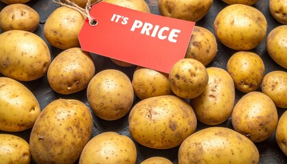 価格タグ付きのじゃがいも陳列と価格訴求イメージ generative ai