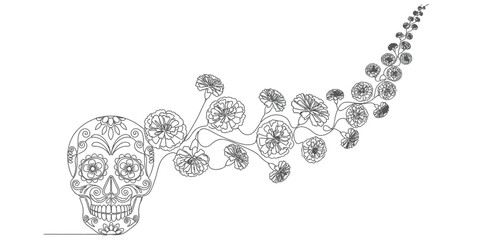 Sugar Skull Floral Design Seamless Pattern For Day Of The Dead