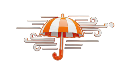 Orange and White Striped Umbrella with Swirling Wind Elements