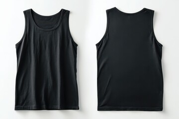 Fototapeta premium Black tank top with front and back views on a white background â€” clean, minimal product photography