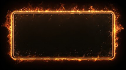 Blank rectangular sign with a fiery glowing border on a dark background