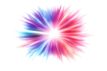 Explosive energy burst with vibrant light rays, dynamic abstract color splash, glowing pink blue starburst design element
