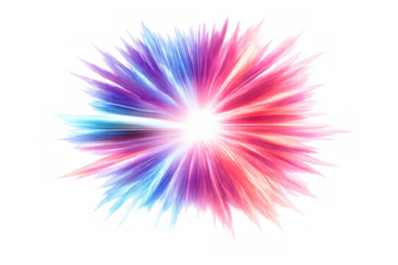 Explosive energy burst with vibrant light rays, dynamic abstract color splash, glowing pink blue starburst design element