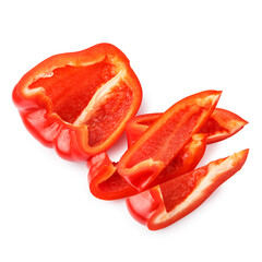 Red bell pepper slices isolated on a white background
