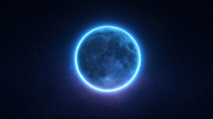 Obraz premium Blue supermoon with a luminous halo against a deep black night