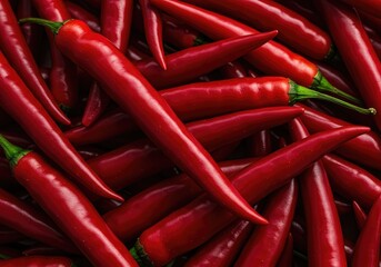 Extreme close-up of dozens of bright red chili peppers piled together, symbolizing intense heat and flavor for spicy food lovers ,culinary ,vegetable ,natural