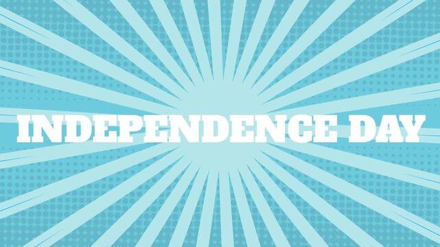 Animation of independence day text and striped rotating over blue background