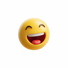 Fototapeta premium 3D cute cartoon laughing emoji face with open mouth and tongue, happy smiley icon isolated on transparent background.