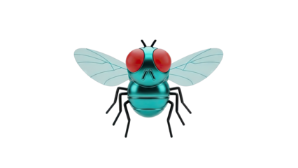 Metallic Teal Fly with Red Eyes and Translucent Wings