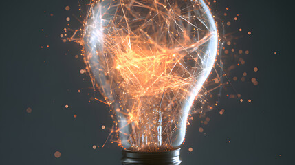 conductor. A glowing light bulb with an abstract network inside, dark background. product launch decks, UI/UX mockups, designed for data visualization dashboards and holographic UIs, clarifies data.