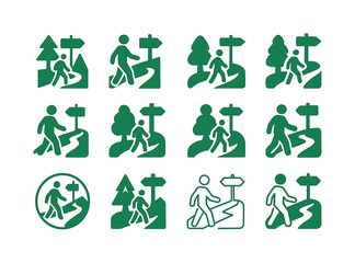 Park Logo Variations. Natural park management. Icon set. Set Logo of Natural park management: walking trail with signage. harmonious logo variations of the