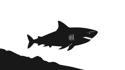 Obraz premium Black silhouette of a shark swimming.