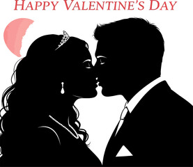 Silhouette profile of wedding couple about to kiss for greeting