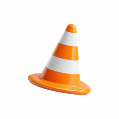 3D orange traffic cone with white stripes isolated on transparent background