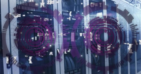 Animation of scope scanning and data processing over server room - Powered by Adobe