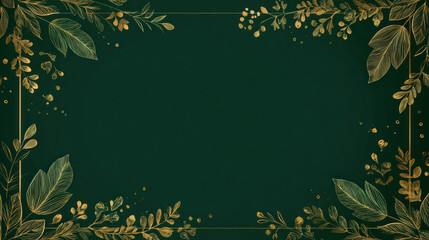 Luxury Green Background with Gold Botanical Frame