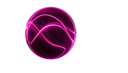 Luminous magenta orb with swirling light trails against black