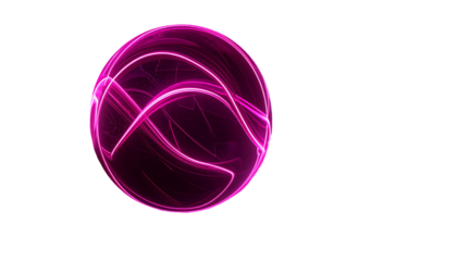 Luminous magenta orb with swirling light trails against black