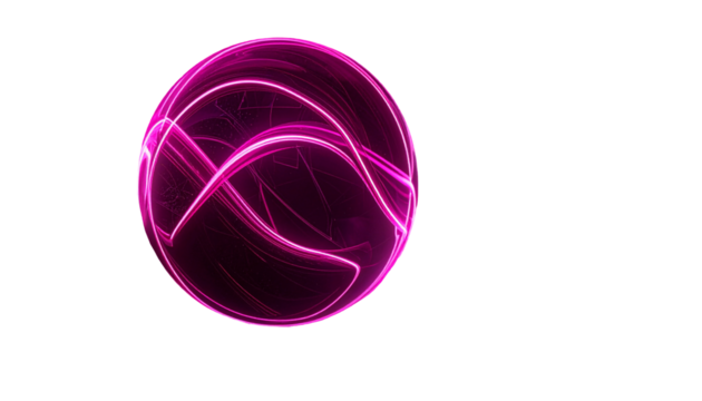 Luminous magenta orb with swirling light trails against black - Powered by Adobe