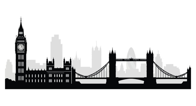 A striking black and white skyline depiction of london s famous landmarks a beautiful silhouette high quality