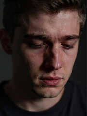 Crying Man with Tears Rolling Down Cheek