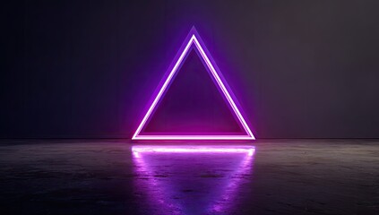 Neon triangle glowing with reflections on a dark background