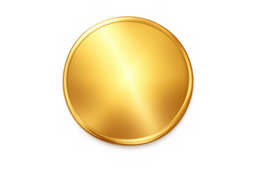 Blank gold round medal badge or coin featuring a shiny metallic surface, creating a template for premium design elements