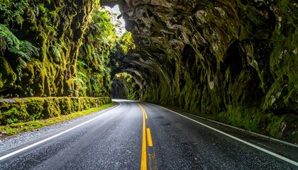 Obraz premium Road tunnel through mossy forest