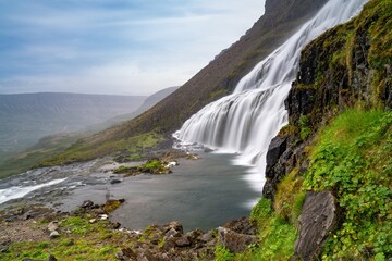 Obraz premium side view of the upper Dynjandi falls in the Westfjords of Iceland