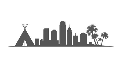 City skyline with teepee and palm trees in modern landscape © MDANTOR