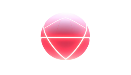 Glowing red orb with white geometric design, isolated on black