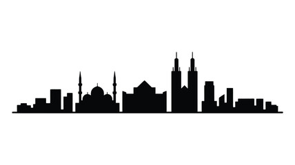 Obraz premium Black silhouette of a modern city skyline with tall buildings and spires
