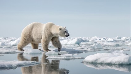 Majestic polar bear strolls across icy landscape