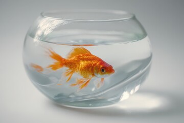 Calm fish in a glass bowl: studio still life with clean backdrop