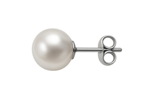 White pearl stud earring on transparent background