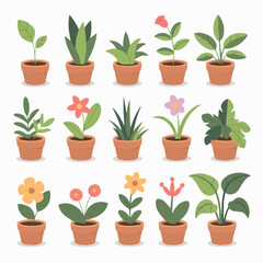 Obraz premium Collection of potted plants vector illustration for home decor and garden design elements, flat design, 100 characters