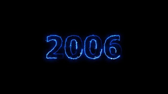 New year 2006 text icon animation glowing neon arc reactor and blue color number anniversary template banner sign signboard holiday code digit rectangle box font letter word on black background