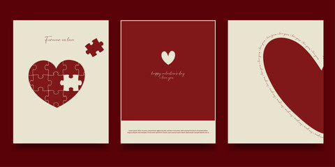 Happy Valentine’s Day Card Set with Puzzle Heart Love Concept, vector illustration.